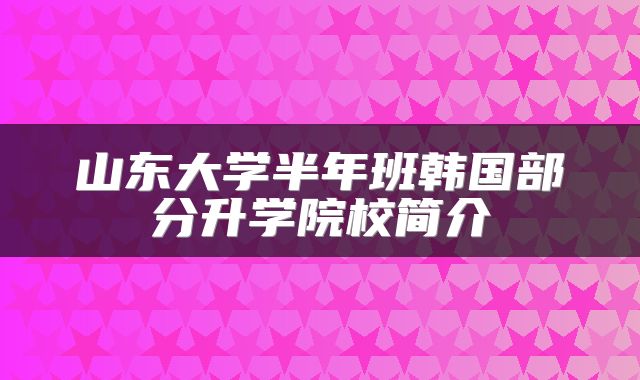 山东大学半年班韩国部分升学院校简介