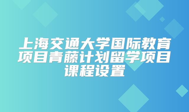 上海交通大学国际教育项目青藤计划留学项目课程设置