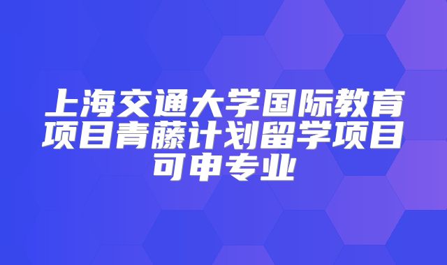 上海交通大学国际教育项目青藤计划留学项目可申专业
