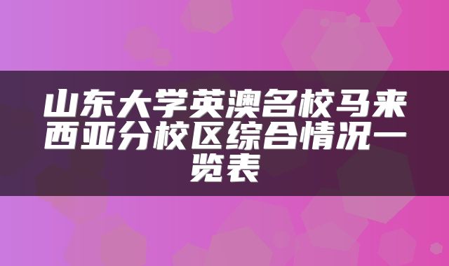 山东大学英澳名校马来西亚分校区综合情况一览表