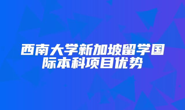 西南大学新加坡留学国际本科项目优势