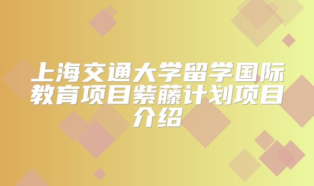 上海交通大学留学国际教育项目紫藤计划项目介绍