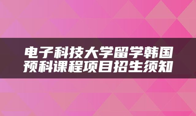 电子科技大学留学韩国预科课程项目招生须知